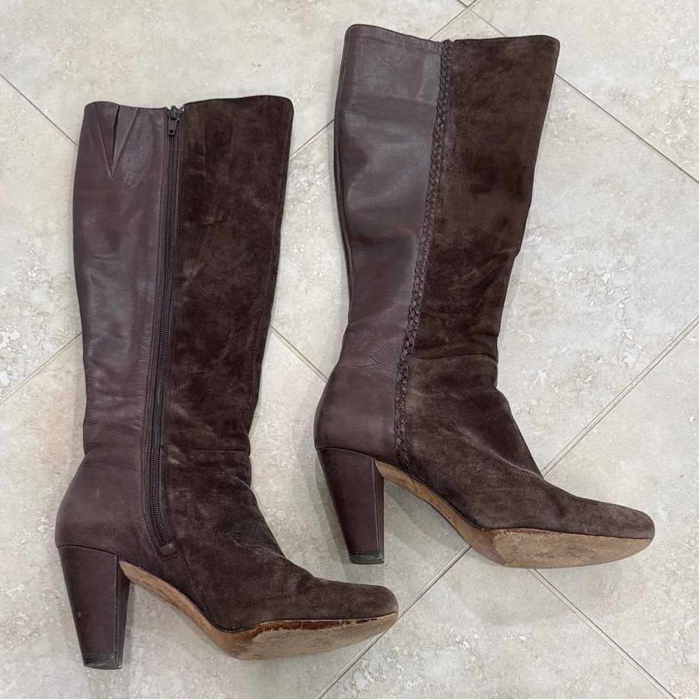 Elegant Brown Suede and Leather Knee-High Women's Boots